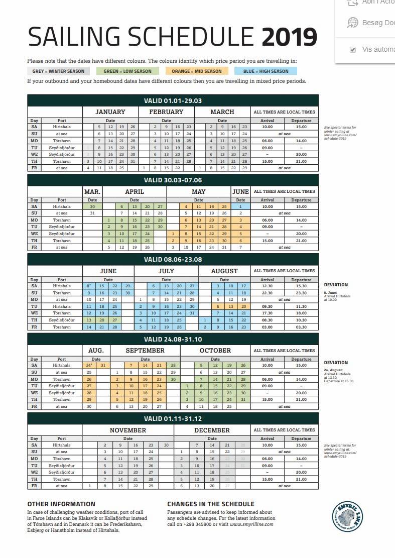 Sailing schedule